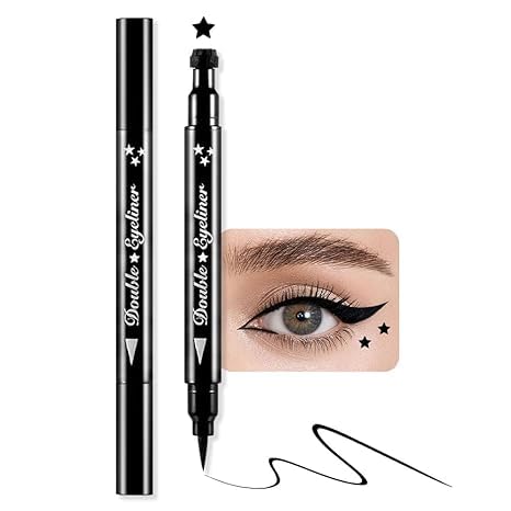 Ghelonadi 2 In 1 Eyeliner Pen Waterproof With Makeup Star Shape Stamp DoubleHeaded Makeup Liquid Tattoo Eyeliner For GirlS (Bl