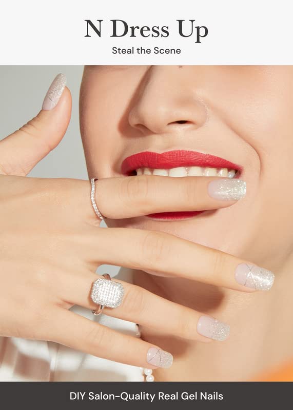 Ohora Semi Cured Gel Nail Strips (N Dress Up) - White, Patterned, Works With Any Uv/Led Nail Lamps, Salon-Quality, Long Lasting,