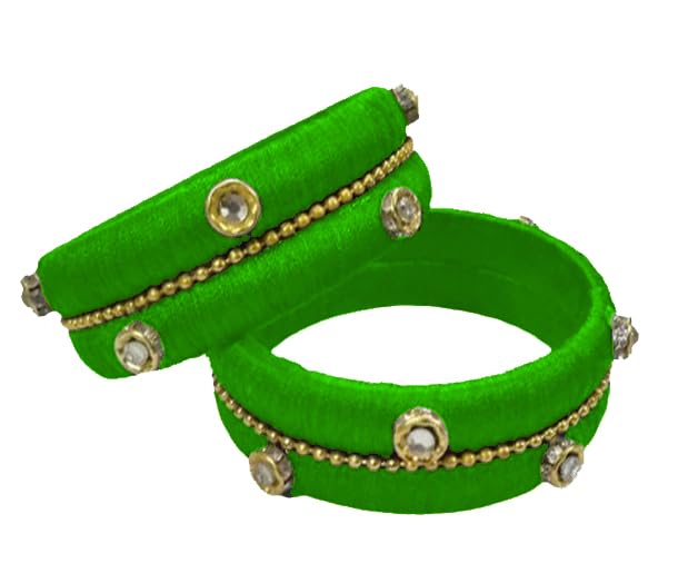 Harshanvikaboutique|Traditional|Trendy Bangles | Silk Thread Bangles Set | For WomenS And Girls| Pack Of 2| (Green) 2/0