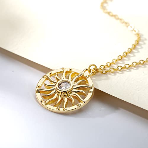 COLORFUL BLING Double Chains Moon and Sun Layered Choker Necklace Sunflower Opal Pendant Necklace Gift for Women-J round