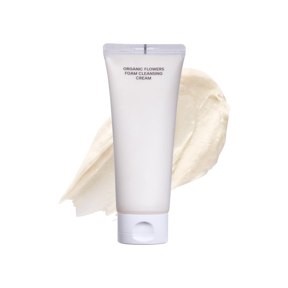 Whamisa Organic Flowers Foam Cleansing Cream, Foaming Face Wash, SkinComfort Formula for Gentle Wash, Rich Bubble Pore Care, Fe