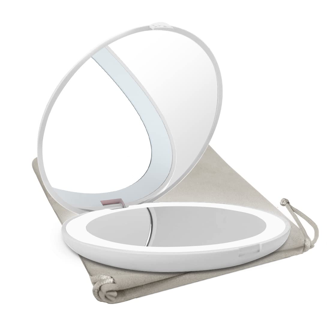 Milishow Travel Mirror With Led Lighted, 1X/10X Magnification Compact Mirror With Light, 2-Sided Illuminated Folding Round Mirro