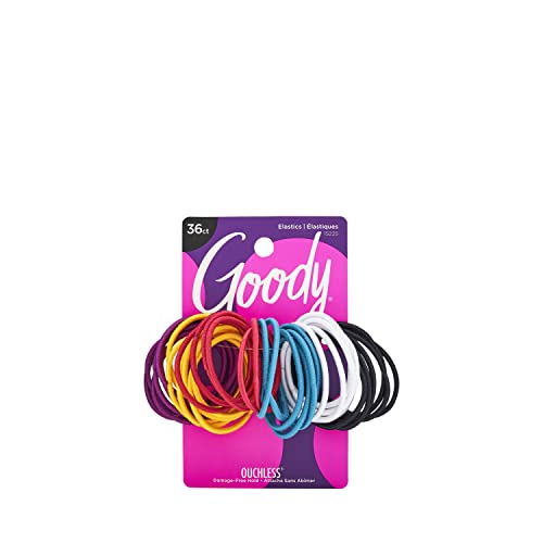 GOODY Ouchless Elastic Hair Ties - 36 Ct, Multicolor Rubber Bands for Pain-Free Hair Accessories, Model 15225