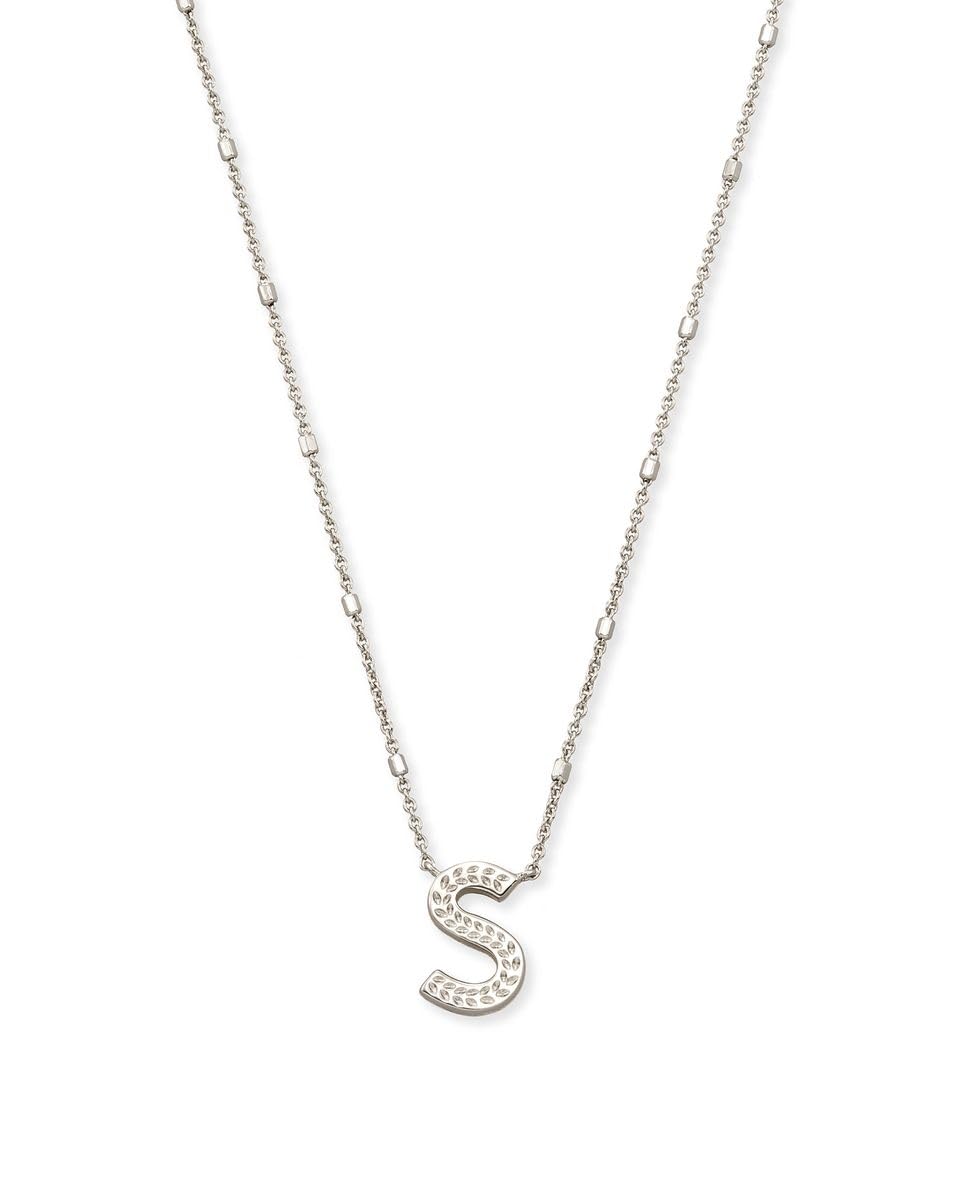 Kendra Scott Letter S Pendant Necklace for Women, Fashion Jewelry, Rhodium-Plated Brass, Rhodium Metal, Letter S