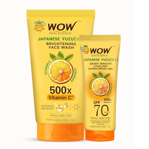 Wow Skin Science Japanese Yuzu Brightening Face Wash + Yuzu Spf 70 Pa++++ Dewy Bright Sunscreen Gel | Vitamin C Glow, Gentle Cle