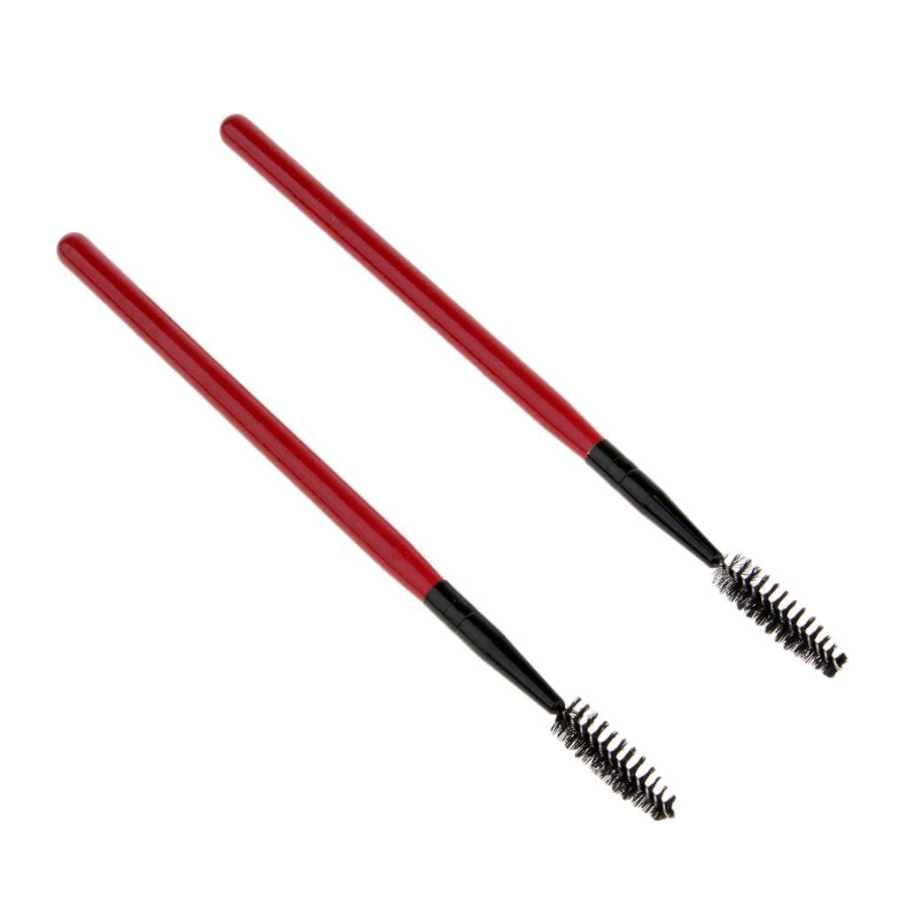 Heavenglow 2X2Pcs Reusable Nylon Mascara Wands Makeup Eyelash Extension Brush Wood Handle Red | Eyelash Tools | Makeup Tools & A