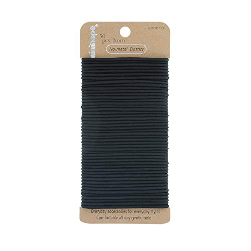 Minihope No-Metal Girls Elastic Hair Ties, Women'S Black Elastics, 2Mm Hair Elastics 50 Count