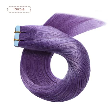 Yilite 20Pieces/Pack 50G Purple Tape In Hair Extensions Human Hair 18 Inch 50G/Pack Seamless Invisible Straight Tape In Hair Ext