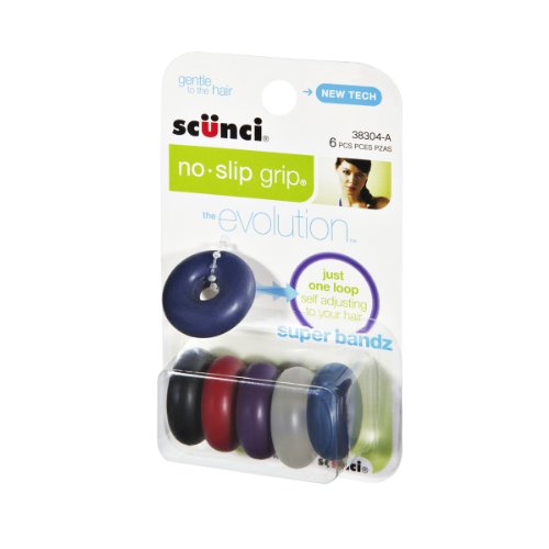 Scunci Sup Bandz - Silicone Hair Ties, Assorted Colors, 6 Count Pack, Model I00026406