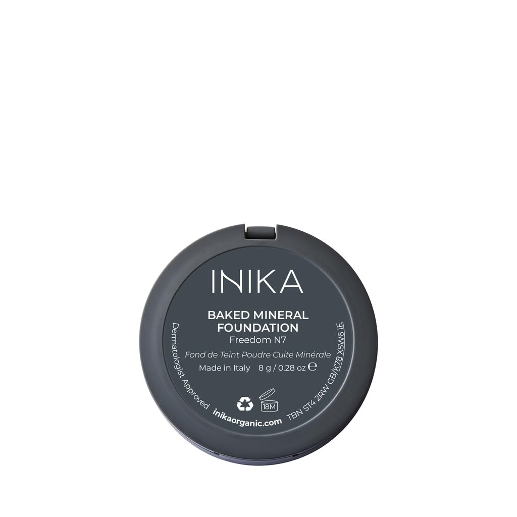 INIKA Organic Buildable Baked Mineral Foundation Compact Powder - Lightweight, Breathable Natural Base with Hydrating Squalane a