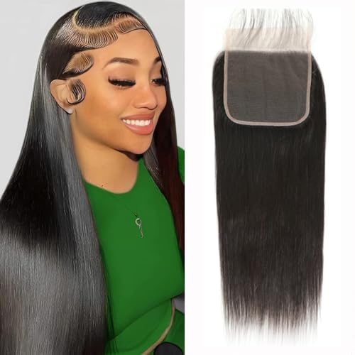 Isufer 6x6 Swiss Lace Closure, 100% Human Hair, Straight, Black, 22 Inch, Sew-In, Tangle Free
