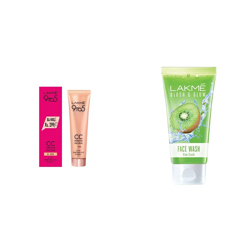Lakm 9 To 5 Complexion Care Face Cream, Beige, 30G And Lakm Blush & Glow Kiwi Freshness Gel Face Wash, With Kiwi Extracts, 100G