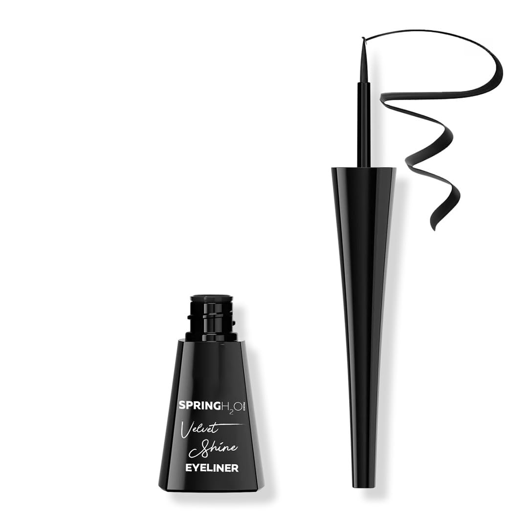 Spring H2O Velvet Shine Eyeliner 4 Ml With Jojoba Oil & Vitamin E | Smudge Resistant, Long Lasting, Intense Black Liquid Eyeline