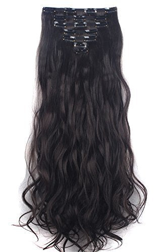 Lelinta 7Pcs Full Head 16 Clips in on Double Weft Hair Extensions, Dark Brown Curly, 24inch 160g
