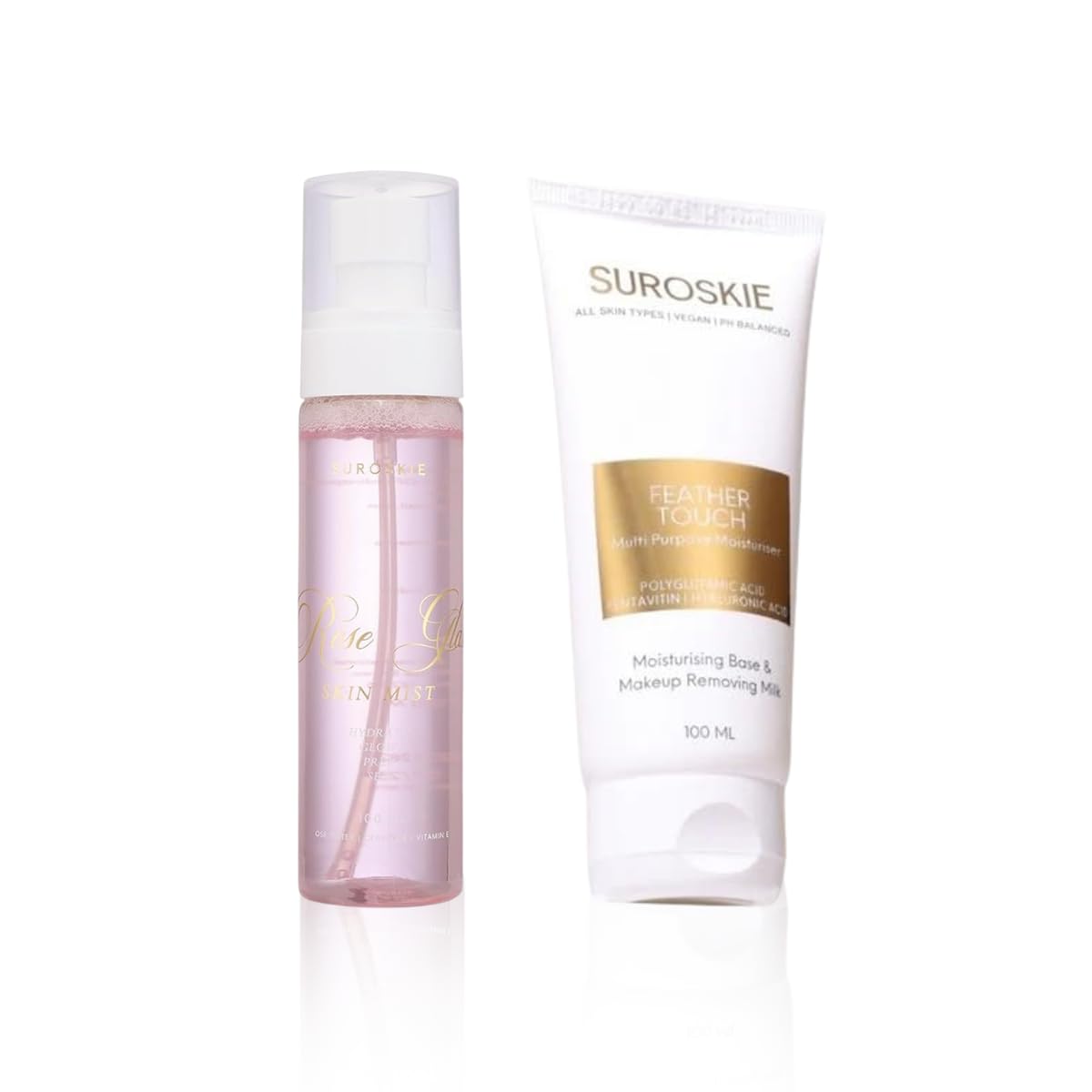 Suroskie Ace Your Base Makeup Combo (Setting Spray & Primer) | Rose Glass Skin Mist & Feather Touch Moisturizer (100Ml Each) | F