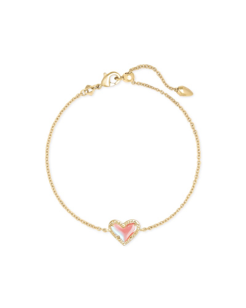 Kendra Scott Ari Heart Link Chain Bracelet for Women, Fashion Jewelry, 14k Gold-Plated, Iridescent Dichroic Glass