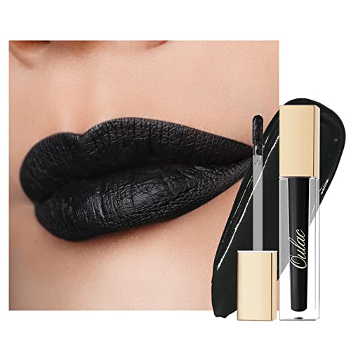 Oulac Matte Liquid Black Lipstick For Women, Highly Pigmented Color Lip Stain With Creamy Formula, Long Lasting, Waterproof, Vit