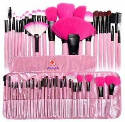 Sunisa Soft Pink Synthetic Bristle Makeup Brushes Set Of 24 With Cover  (Pack Of 24)