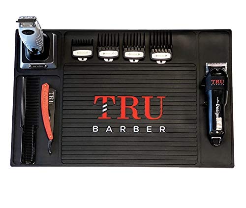 TRU BARBER Organizer Mat 18'' X 13    (BLACK) Flexible PVC Station Mat, Salon Barbershop work station pads, Beauty salon tools, 
