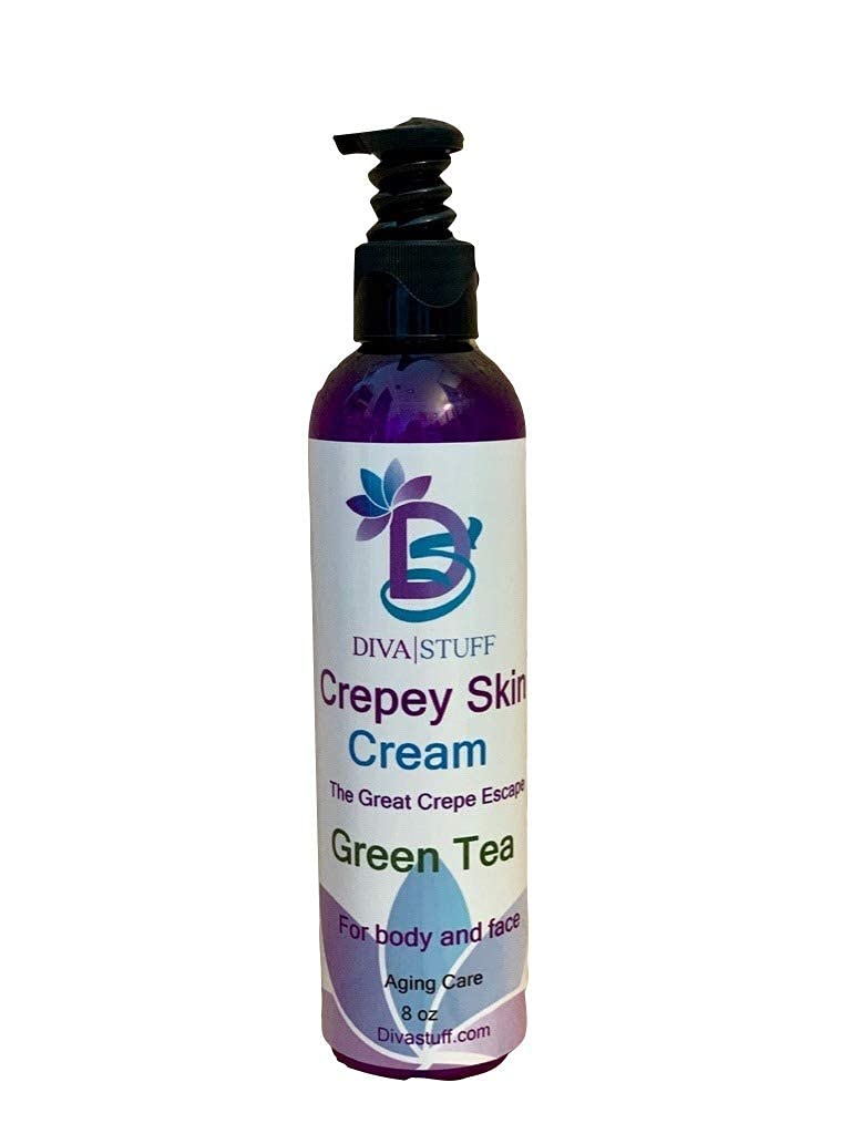Diva Stuff Crepey Skin Body & Face Cream with Hyaluronic Acid, Alpha Hydroxy and more for Dry & Damaged Skin, 8oz  Green Tea Sc