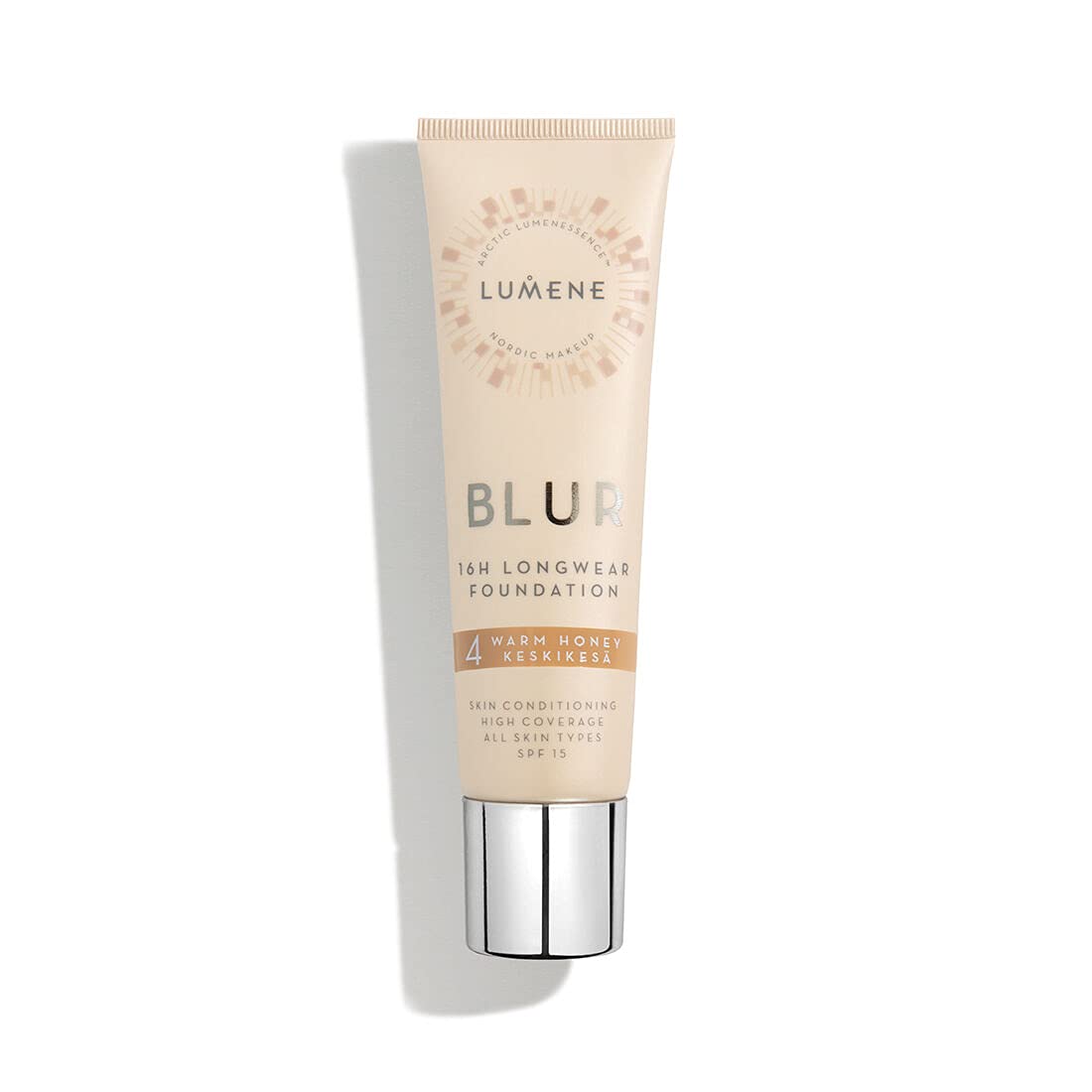 Lumene 16h Longwear Blur Foundation SPF 15 for All Skin Types High Coverage with Arctic Cloudberry 30 ml / 1.0 Fl.Oz. (4 Warm Ho