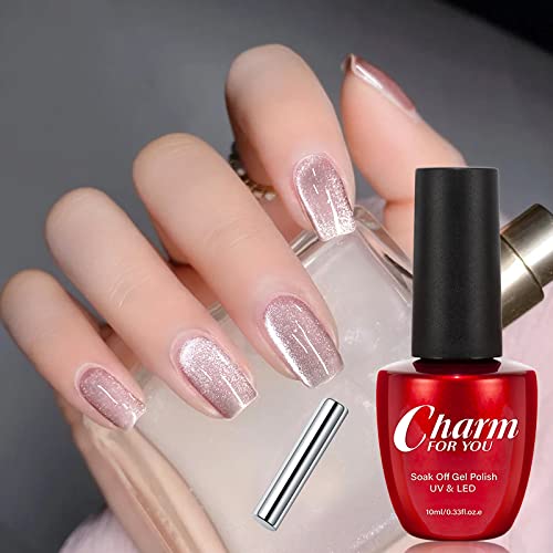 Veronni Pink Glitter Cat Eye Nail Gel Polish, Reflective Magnetic Nail Gel Polish, Pink Cat Eye Gel Nail Art Varnish Manicure Ki
