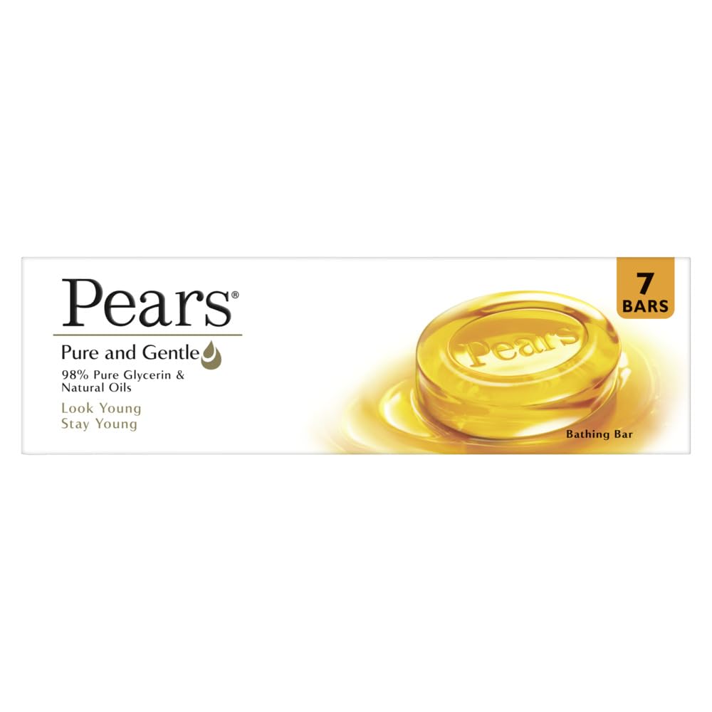 Pears Pure & Gentle Bathing Soap Bar 125 G (Combo Pack Of 7) Moisturizing Glycerin Soap For Soft, Glowing Skin & Body - Paraben 