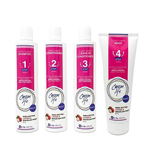 CARSON LIFE 4 Stage Hair Care System Kit For Curly Hair (Shampoo, Conditioner, Leave In Conditioner & Curly Hair Mask) - Paraben