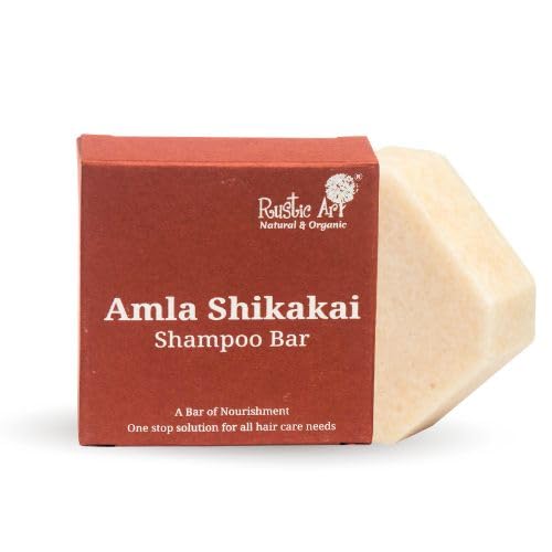 Rustic Art Amla Shikakai Shampoo Bar | Cleanses Scalp & Reduces Hair Fall | All Hair Types | Methi & Ginger | Sulphate Paraben F