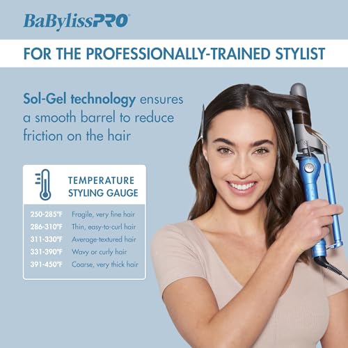 BaBylissPRO Nano Titanium 1 1/4 inch Curling Iron for Loose Curls & Beach Waves, Marcel Professional Hair Curler for All Hair Ty