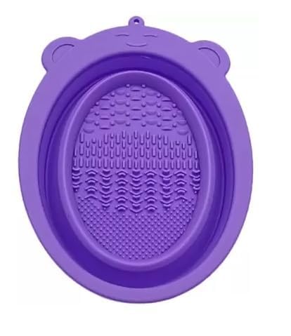 Kitchenfest Foldable Silicone Makeup Brushes Cleaning Bowl Quick Drying Cosmetic Scrubber Powder Puff Brush Cleaner, Multicolor 