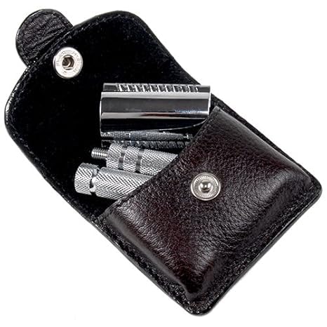 Parker 4 Piece Travel Safety Razor & Leather Case - A great Travel Safety Razor that is also excellent for Everyday Use!