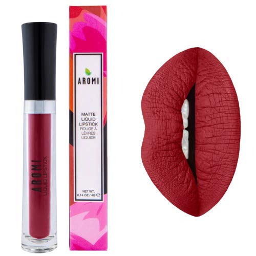 Aromi Matte Liquid Lipstick | Long-Lasting, Dark Red, Maroon Lip Color With Blue Undertones, Smudge Proof, Waterproof, Vegan Mak