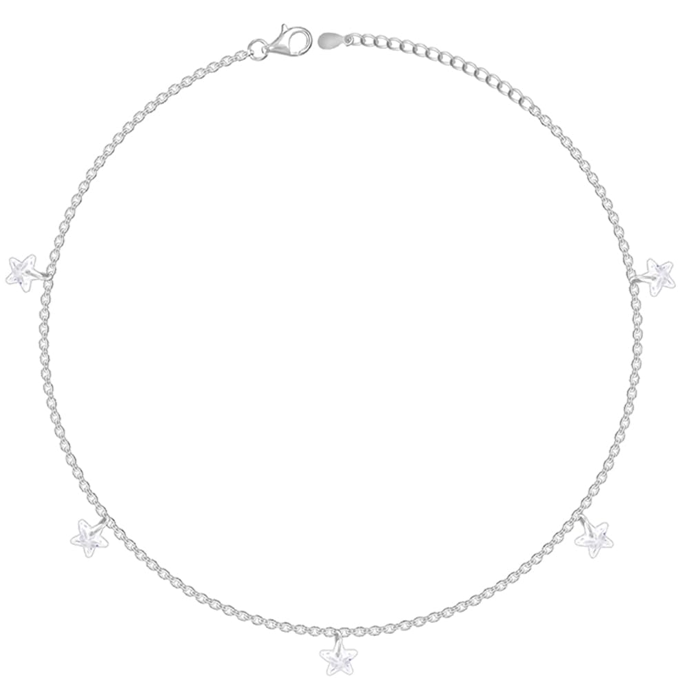 Giva 925 Silver Star Charmed Anklet,Single | Anklets For Women And Girls | With Certificate Of Authenticity And 925 Stamp | 6 Mo