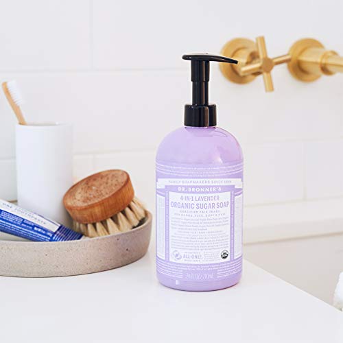 Dr BronnerAs - Organic Sugar Soap (Lavender, 64 Ounce) - Made with Organic Oils, Sugar and Shikakai Powder, 4-in-1 Uses: Hands,