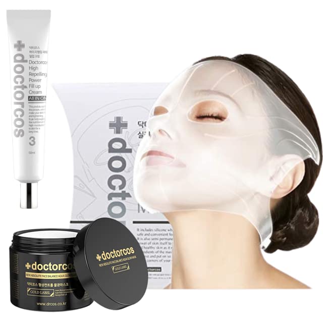 Doctorcos Super Lifting Skin Mask Set | Silicone Mask (Reusable) + Aqua Glow Mask (3.71 Oz) + Fill Up Wrinkle Cream (1.69 Oz) |