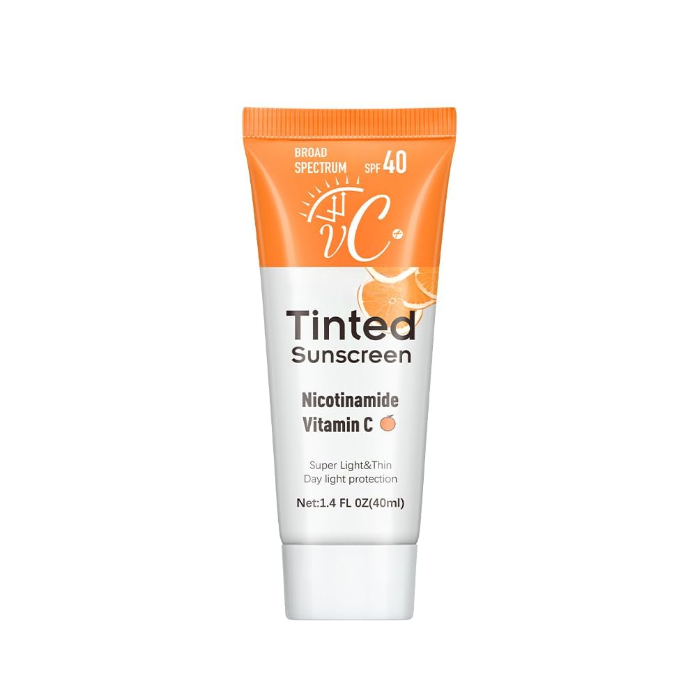 Colored Vitamin C Sunscreen 1.4 fl oz, Broad Spectrum SPF 50, Lightweight Face Lotion for Daily Use, Protection Against UVA/UVB 
