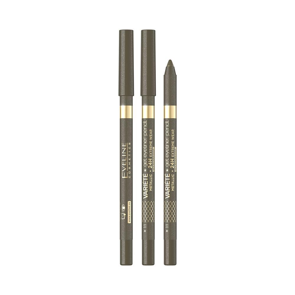 Eveline Cosmetics Variete Gel Eyeliner Pencil 11 Khaki, Durable And Waterproof Formula, Soft Gel Formula, 14 Intence Colours, Sm
