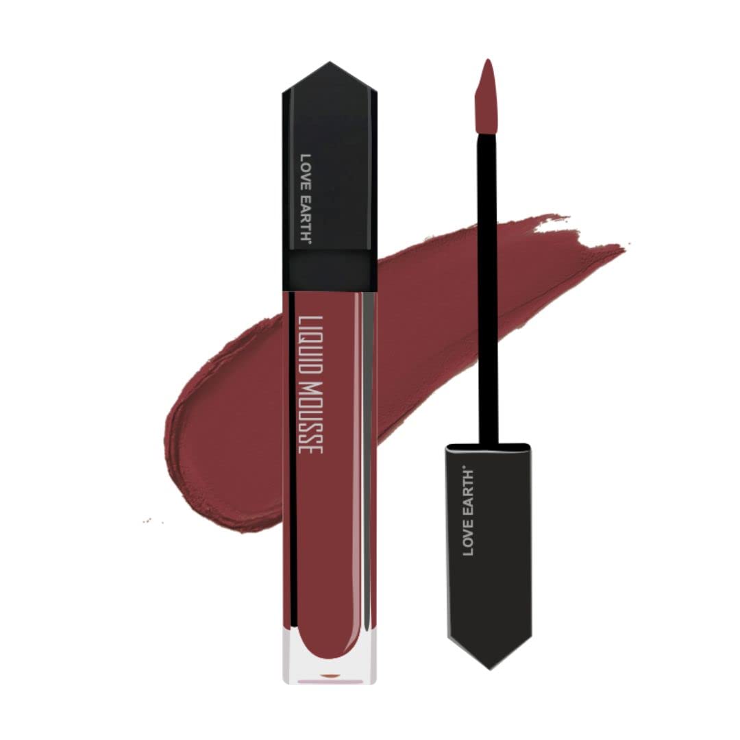Love Earth Liquid Mousse Lipstick - Irish Coffee Matte Finish | Lightweight, Non-Sticky, Non-Drying,Transferproof, Waterproof | 
