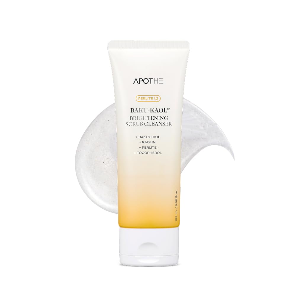 APOTHE BakuKaol Brightening Scrub Cleanser with Perlite, Kaolin & Bakuchiol  Gentle Exfoliating Face Wash for Radiant Skin, 3.