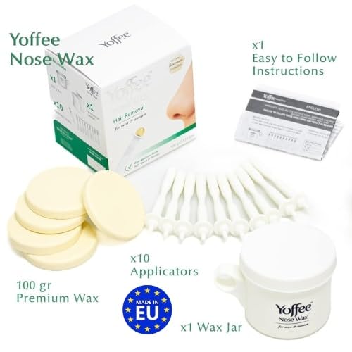 Yoffee Nose Wax Kit - Natural Bio-Beeswax & Aloe Vera Made Nose Waxing Kit for Men & Women - 10 Reusable Nostril Waxing Sticks -
