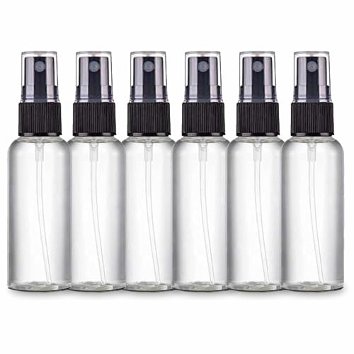 Zollyss Spray Bottles Clear Empty Fine Mist Plastic Mini Travel Bottle Set, Small Refillable Liquid Containers (50 Ml Pack Of 6)