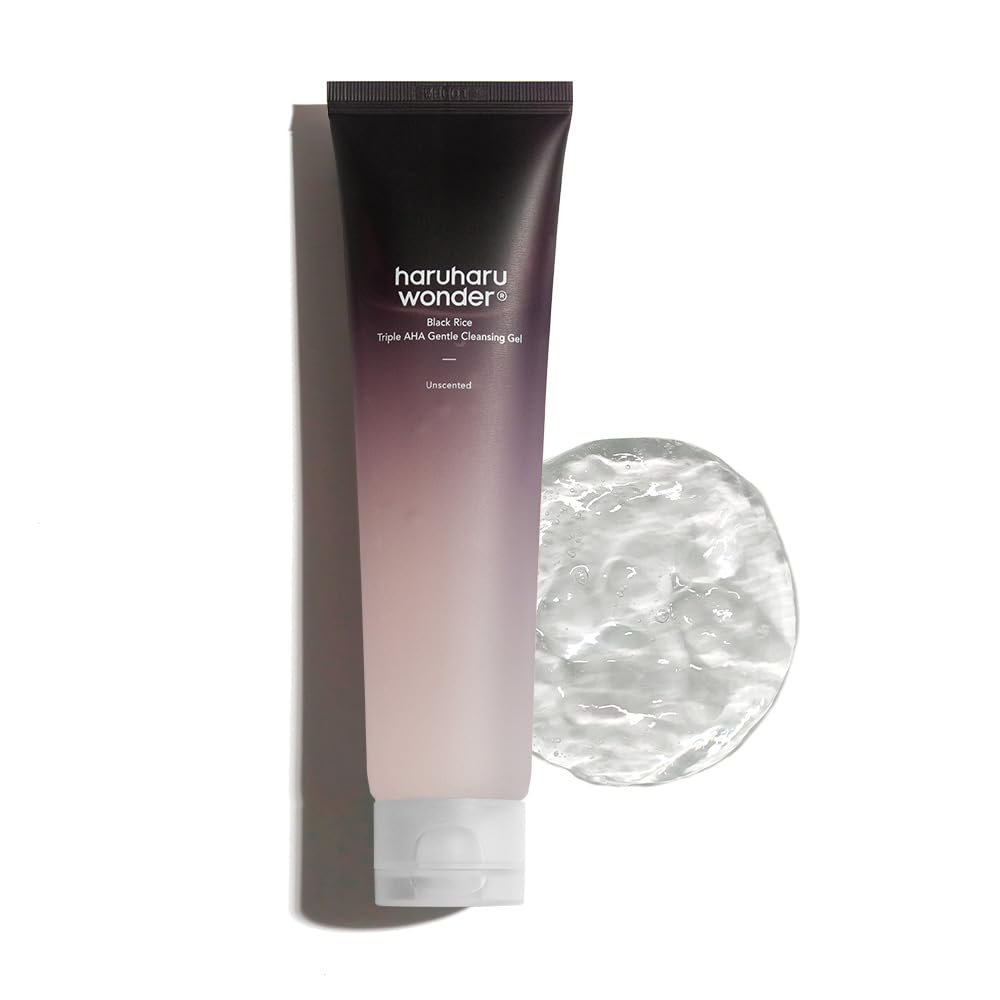 HARUHARU Wonder Black Rice Triple AHA Gentle Cleansing Gel 3.38 fl oz, Hydrating Cleansing gel, Gentle exfoliating, Vegan, Trave