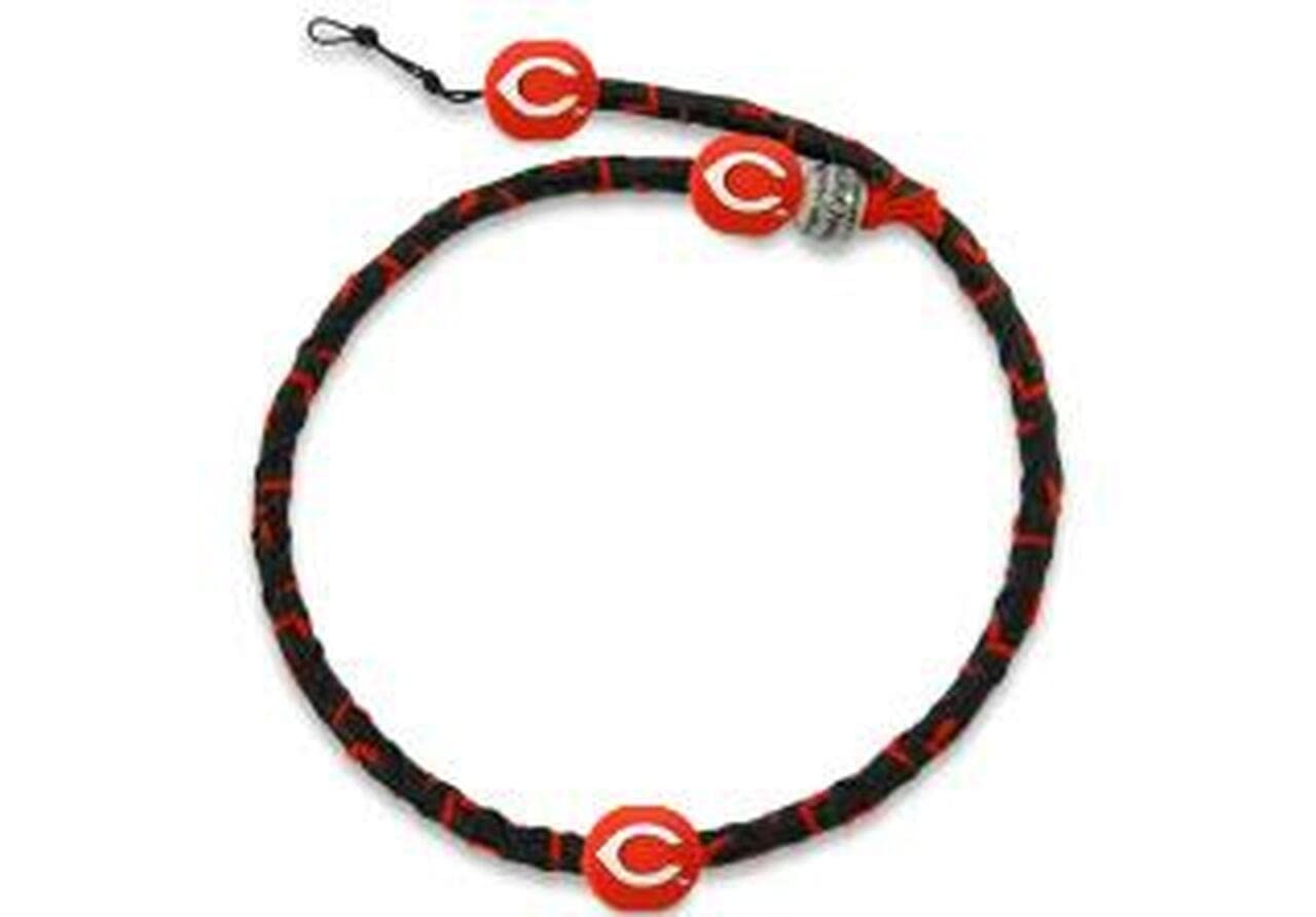 MLB Cincinnati Reds Black Leather/ Red Thread Team Color Frozen Rope Baseball Necklace