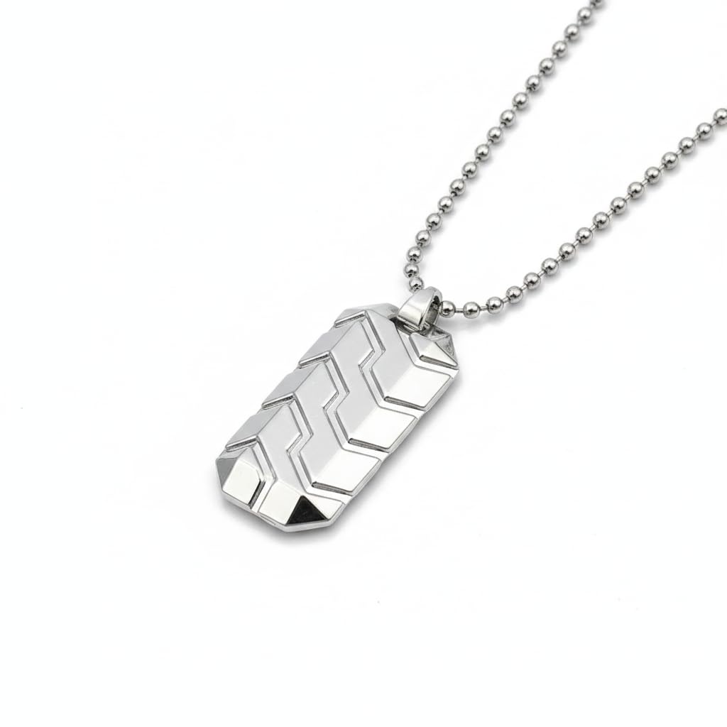 I Jewels SilverTone Chevron Pattern Pendant Necklace With Beveled Rectangular Design & Ball Chain (Mjn008S)