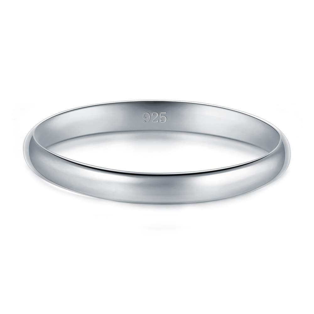 BORUO 925 Sterling Silver Ring High Polish Plain Dome Tarnish Resistant Comfort Fit Wedding Band 2mm Ring Size 10.5