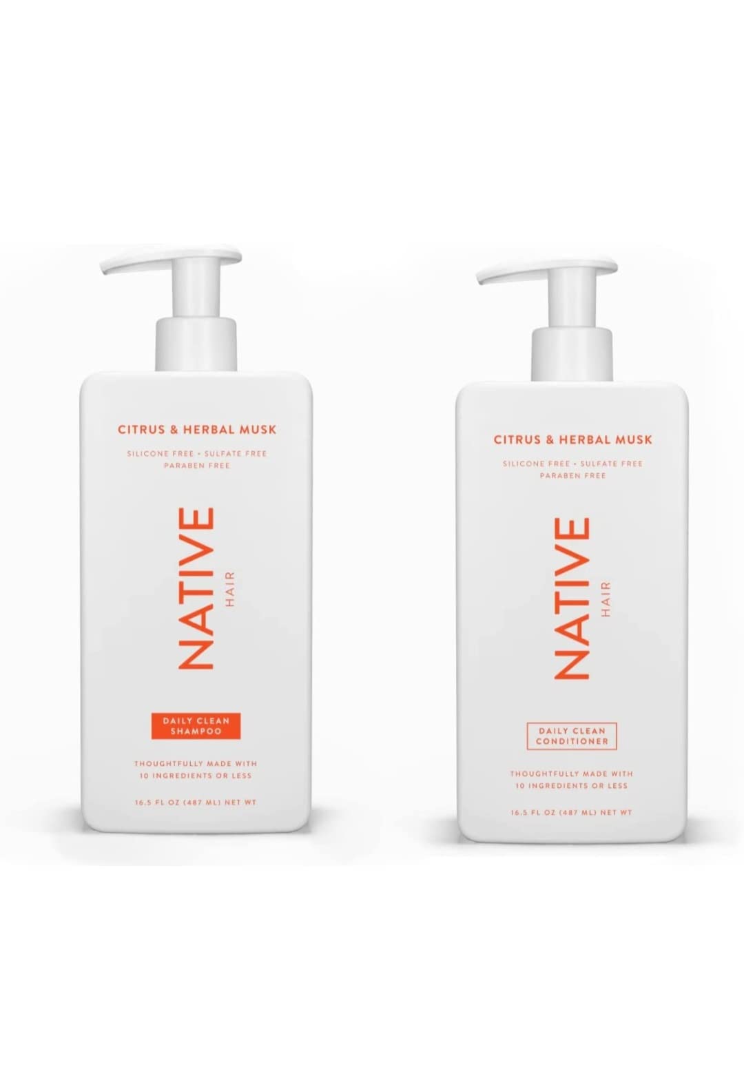 Native Citrus Herbal Musk Shampoo and Conditioner Set - Sulfate, Paraben, Dye Free, 16.5 oz (2 units, 33 Fl Oz) - Daily Cleansin