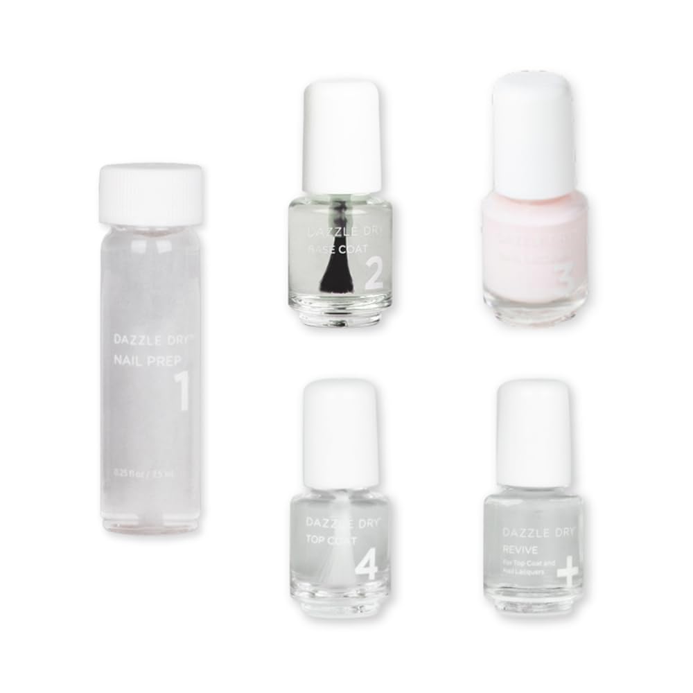 Dazzle Dry Mini Kit 4 Step System - At First Blush - A pale, subtle off-white pink. Full coverage cream. (5 Piece Kit / 5 Manicu