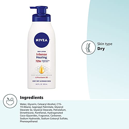 Nivea Intense Healing Body Lotion, 72 Hour Moisture For Dry To Very Dry Skin, 16.9 Fl Oz Pump Bottle