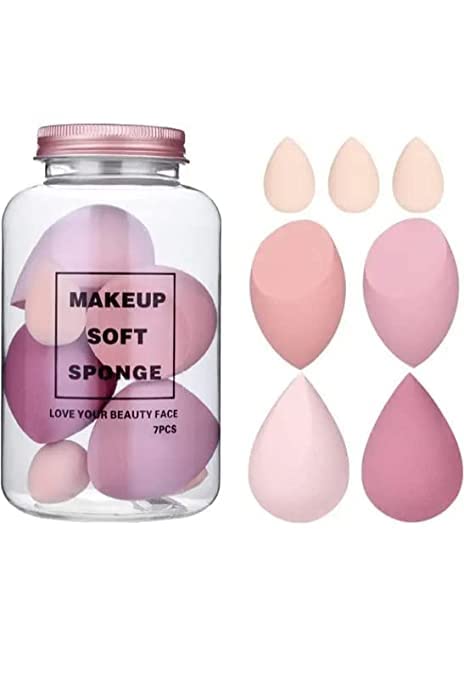 Makeup Sponge Set Beauty Blender With Egg Case, Soft Sponge(4 Big + 3 Mini7 Pcs Set) With Jar & EcoFriendly ReUsable MakeupR
